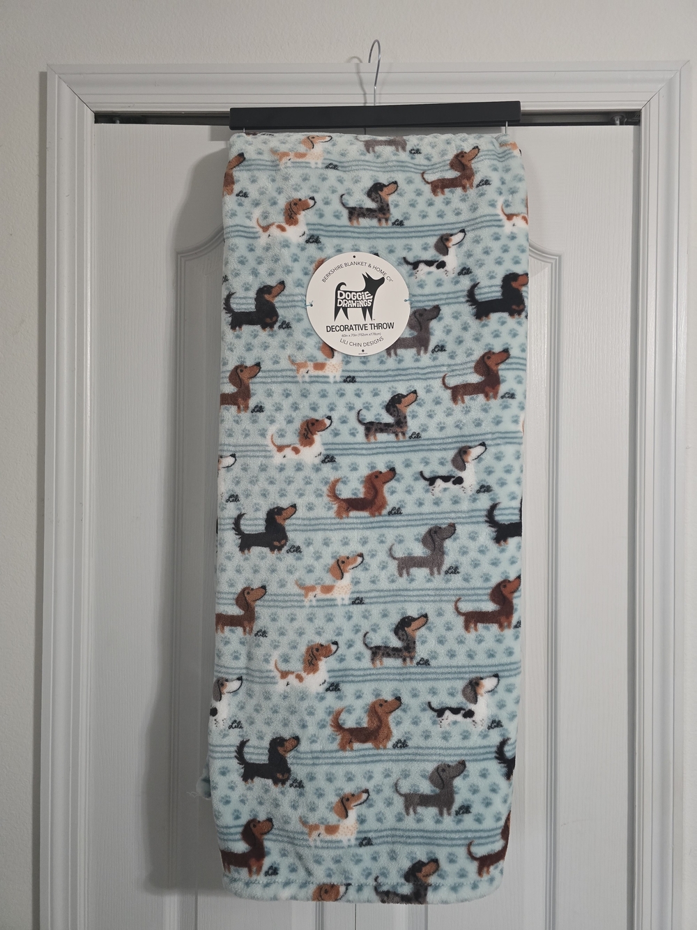 Berkshire/Lili Chin Aqua Multi- Dachshund Pattern Plush Throw